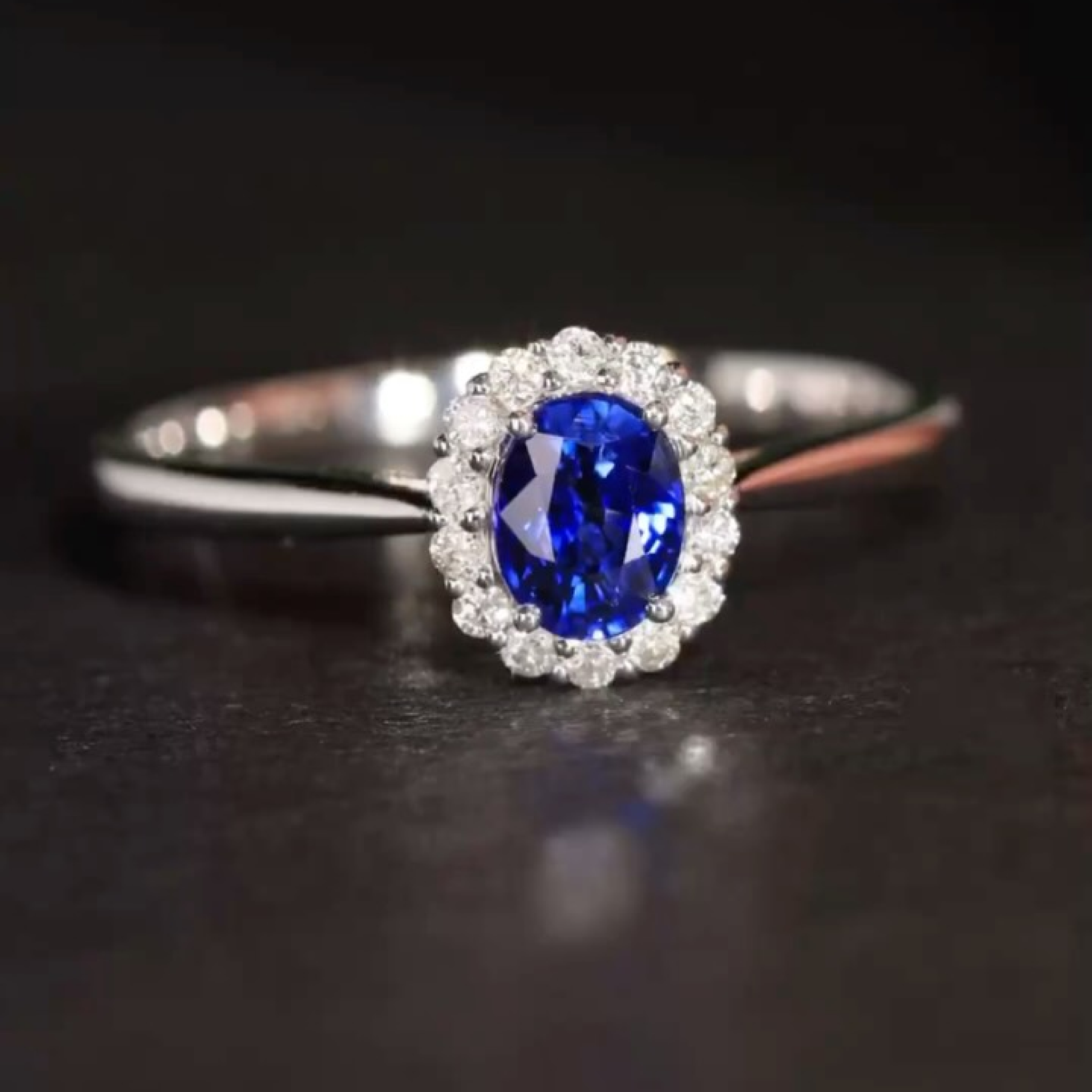 Oval Blue Sapphire & Diamond Halo Engagement Ring | Classic Oval Sapphire Ring