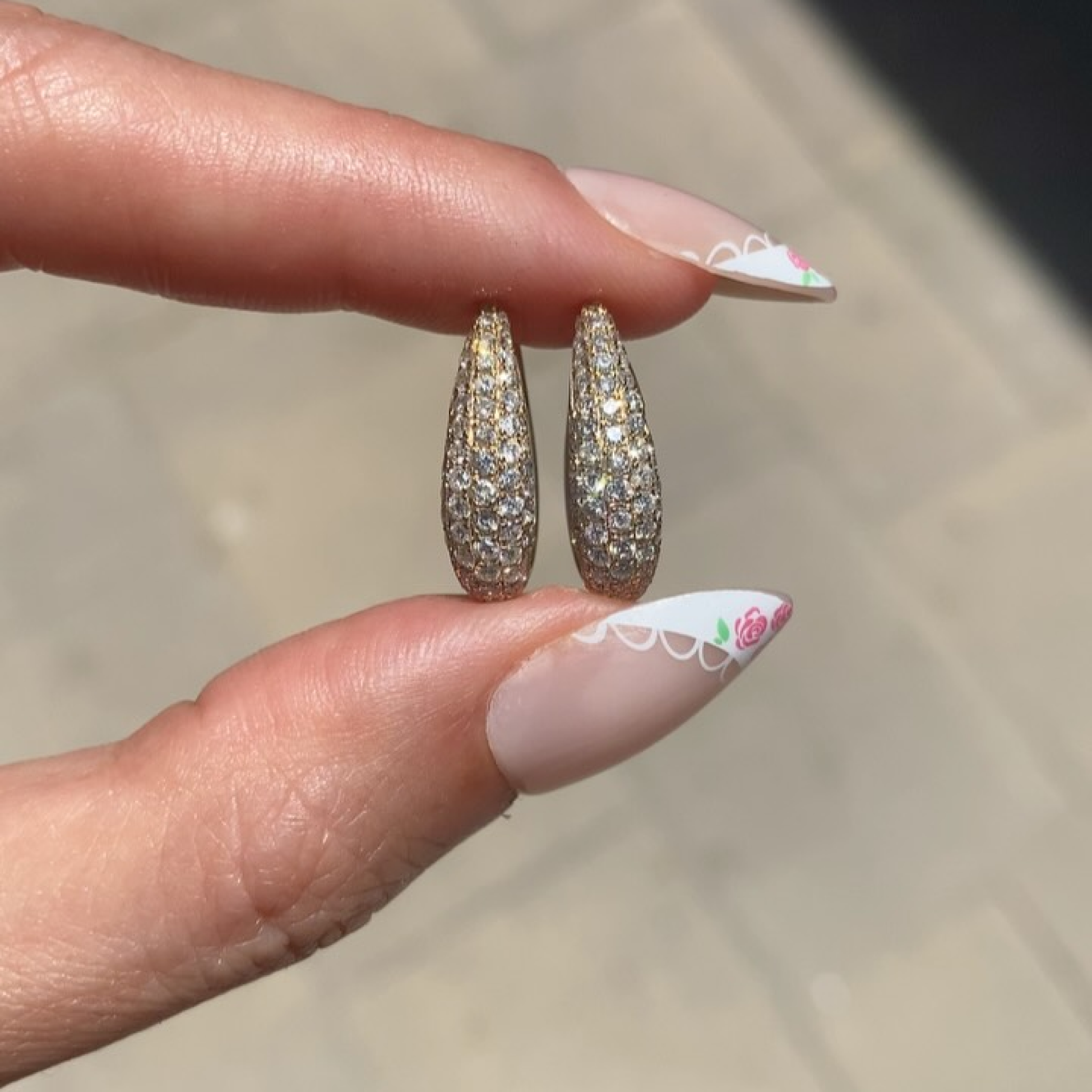 Round Brilliant Natural Diamond Huggie Hoop Earrings with Triple Row Pavé