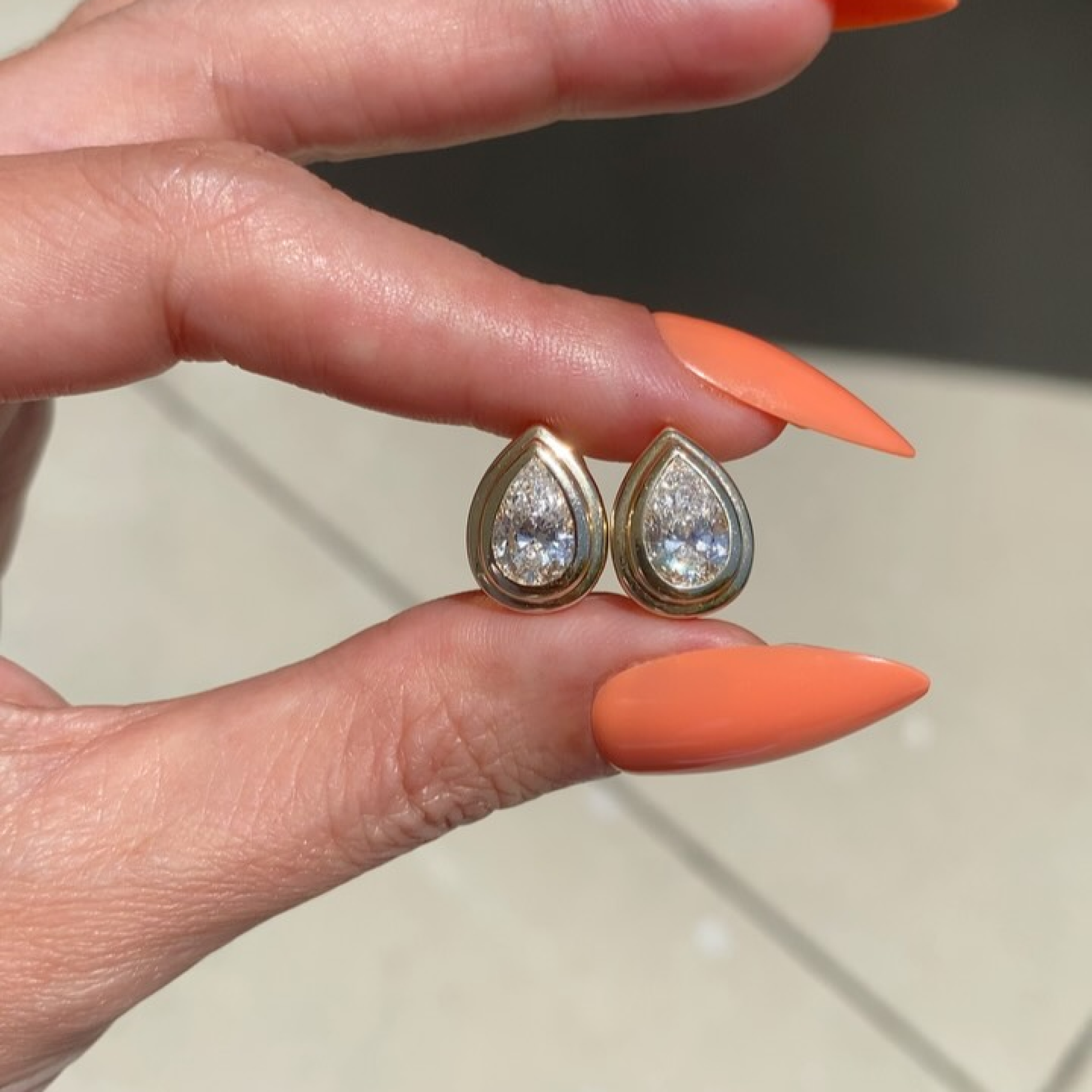 Pear-Shaped Lab Grown Diamond Stud Earrings with Double Bezel Setting