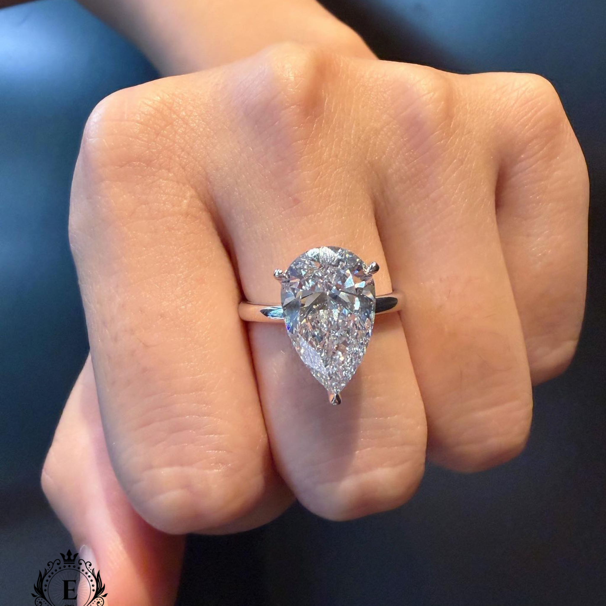 5 CT Pear Lab Grown Diamond Engagement Ring | Hidden Halo Solitaire Pear Diamond Ring