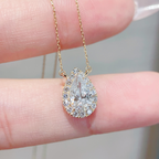 2 CT Pear-Cut Lab Diamond Pendant Necklace with Round Diamond Halo