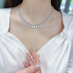Pear Drop Lab Grown Diamond Tennis Necklace | Pave Diamond Fringe Statement Necklace | 14K Gold Bridal Jewelry