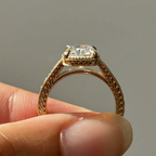 2 CT Radiant Cut Lab Grown Diamond Vintage Engagement Ring | Milgrain Bezel, Hand Engraved 14K Solid Gold Ring