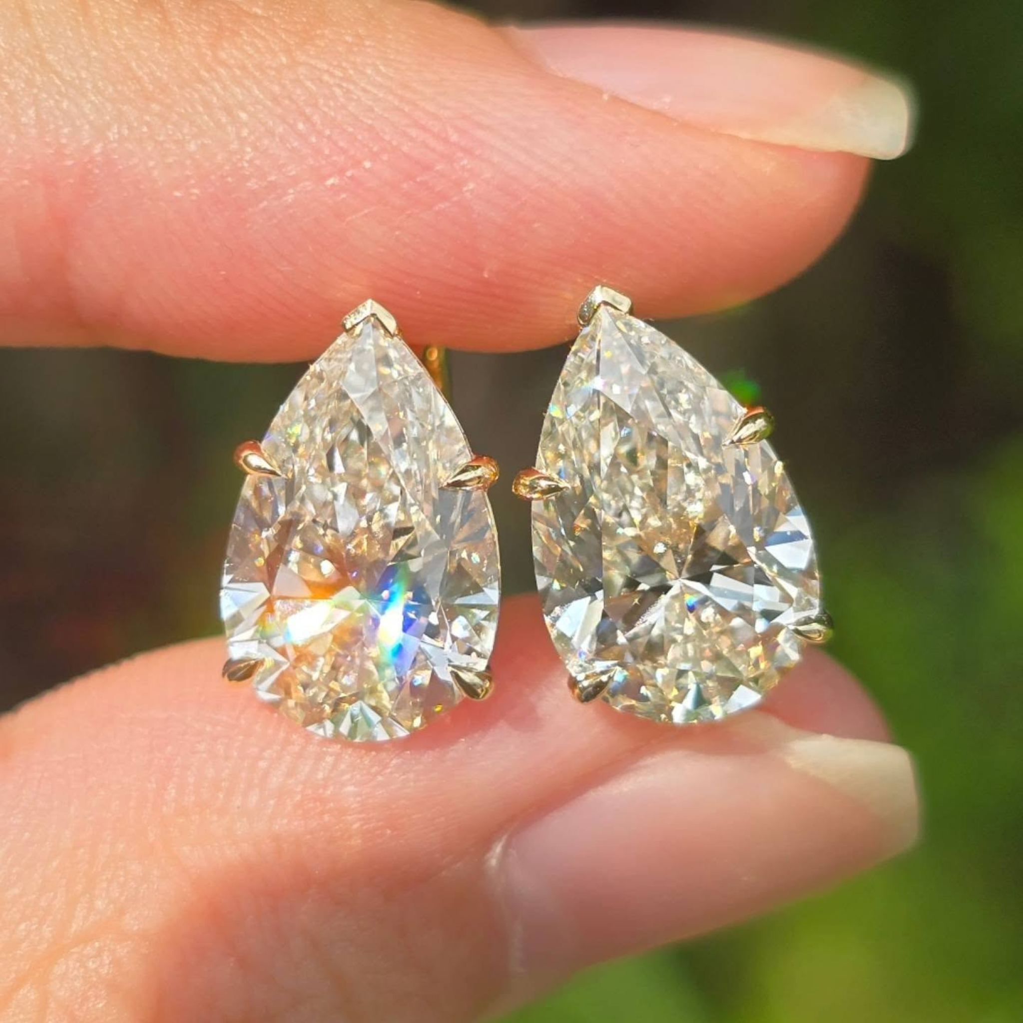 6.00 CTW Pear Shape Lab Grown Diamond Hoop Earrings with V-Prong Setting | 14K Solid Gold Luxury Earrings