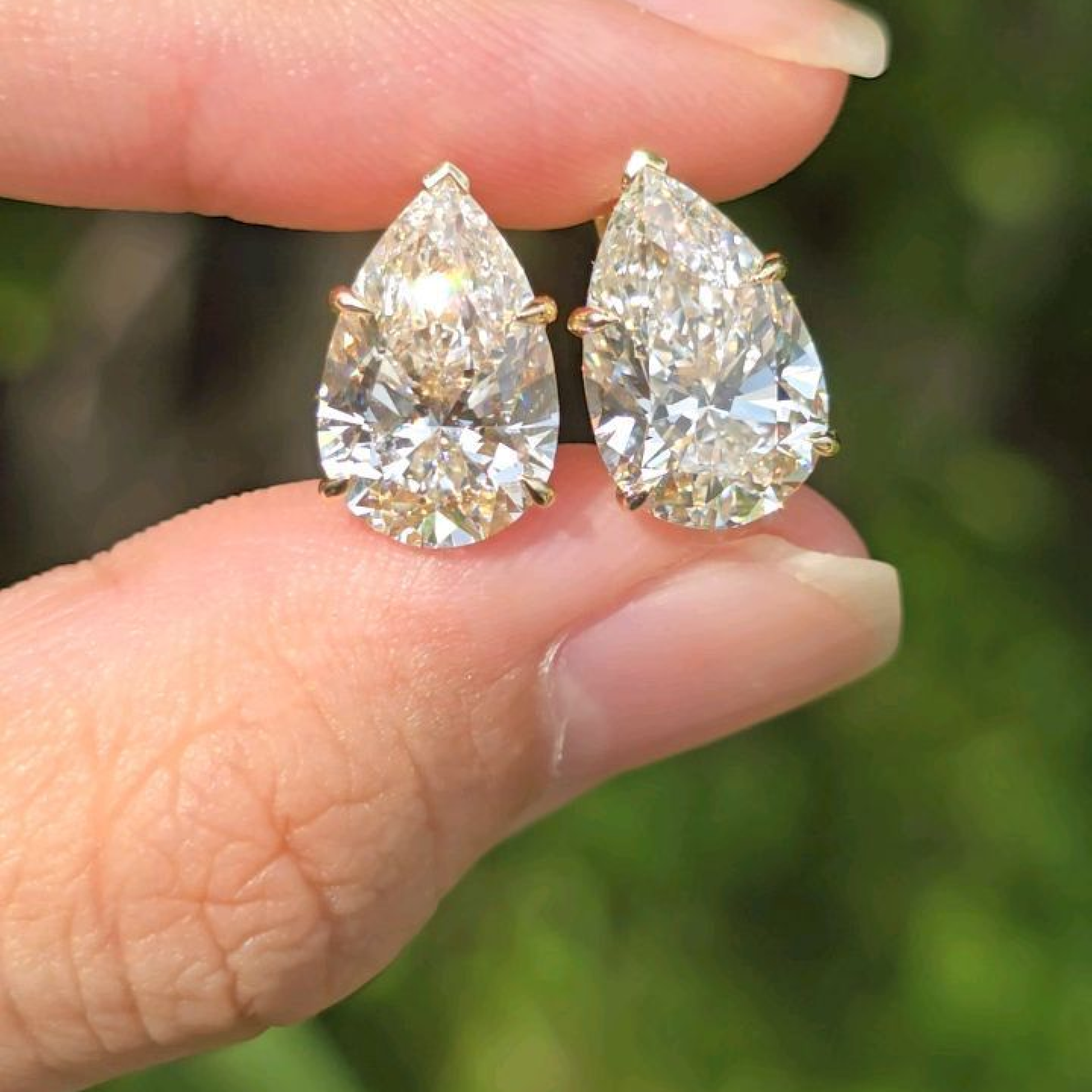 6.00 CTW Pear Shape Lab Grown Diamond Hoop Earrings with V-Prong Setting | 14K Solid Gold Luxury Earrings