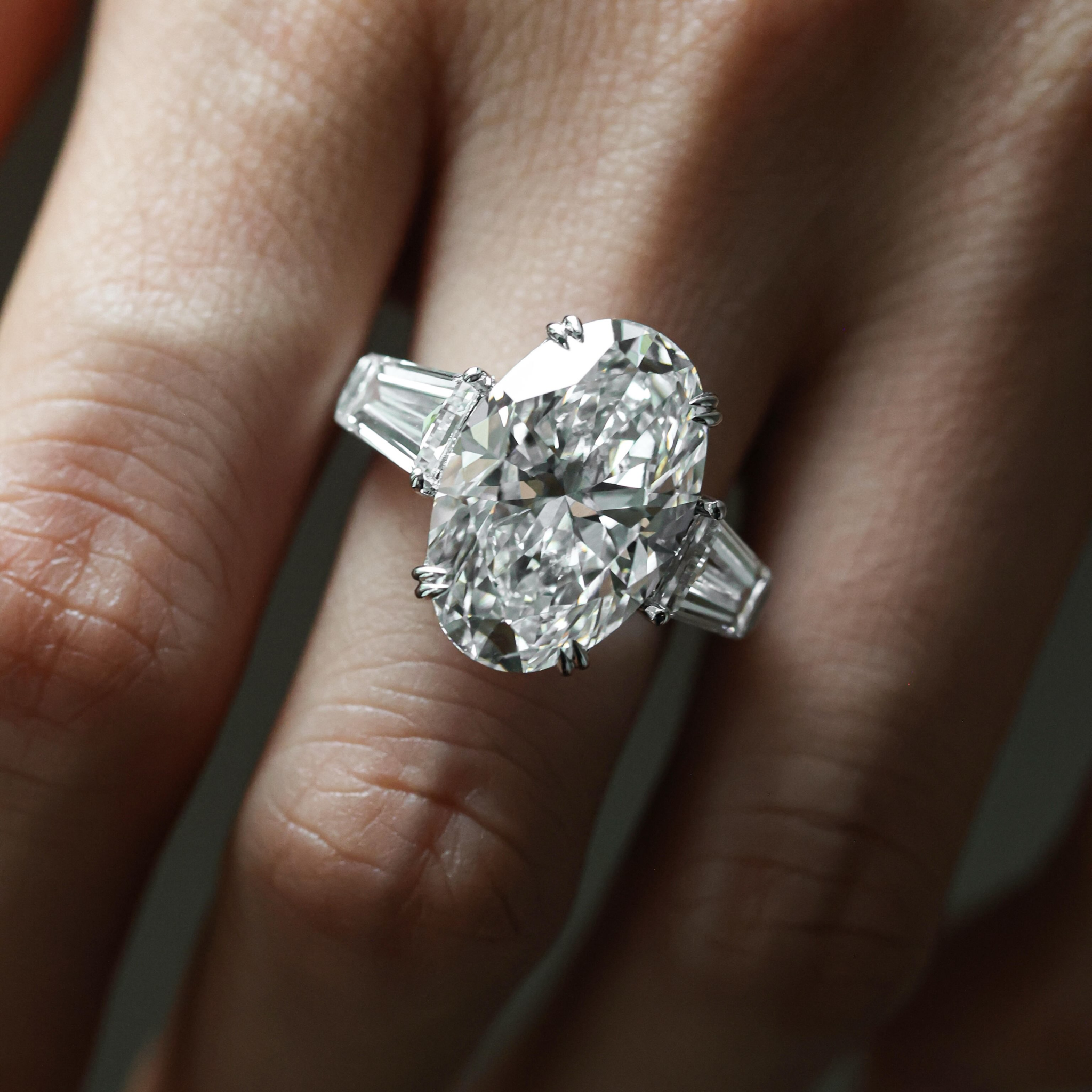 Signature 10 Ct Oval Lab Diamond Three Stone Bridal Ring