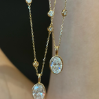 Oval Lab Grown Diamond Bezel Station Necklace | Minimalist Solitaire Pendant Necklace