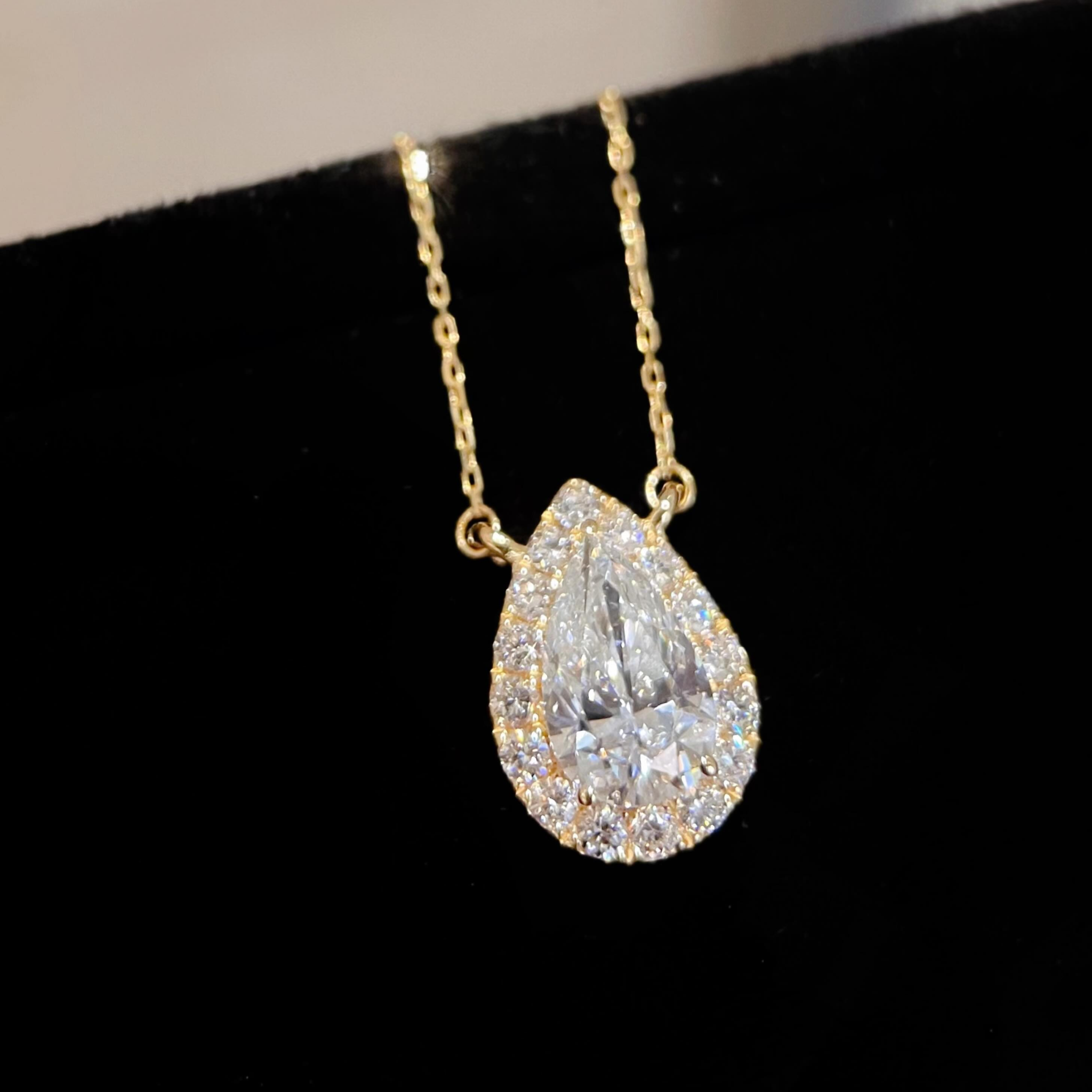 2 CT Pear-Cut Lab Diamond Pendant Necklace with Round Diamond Halo