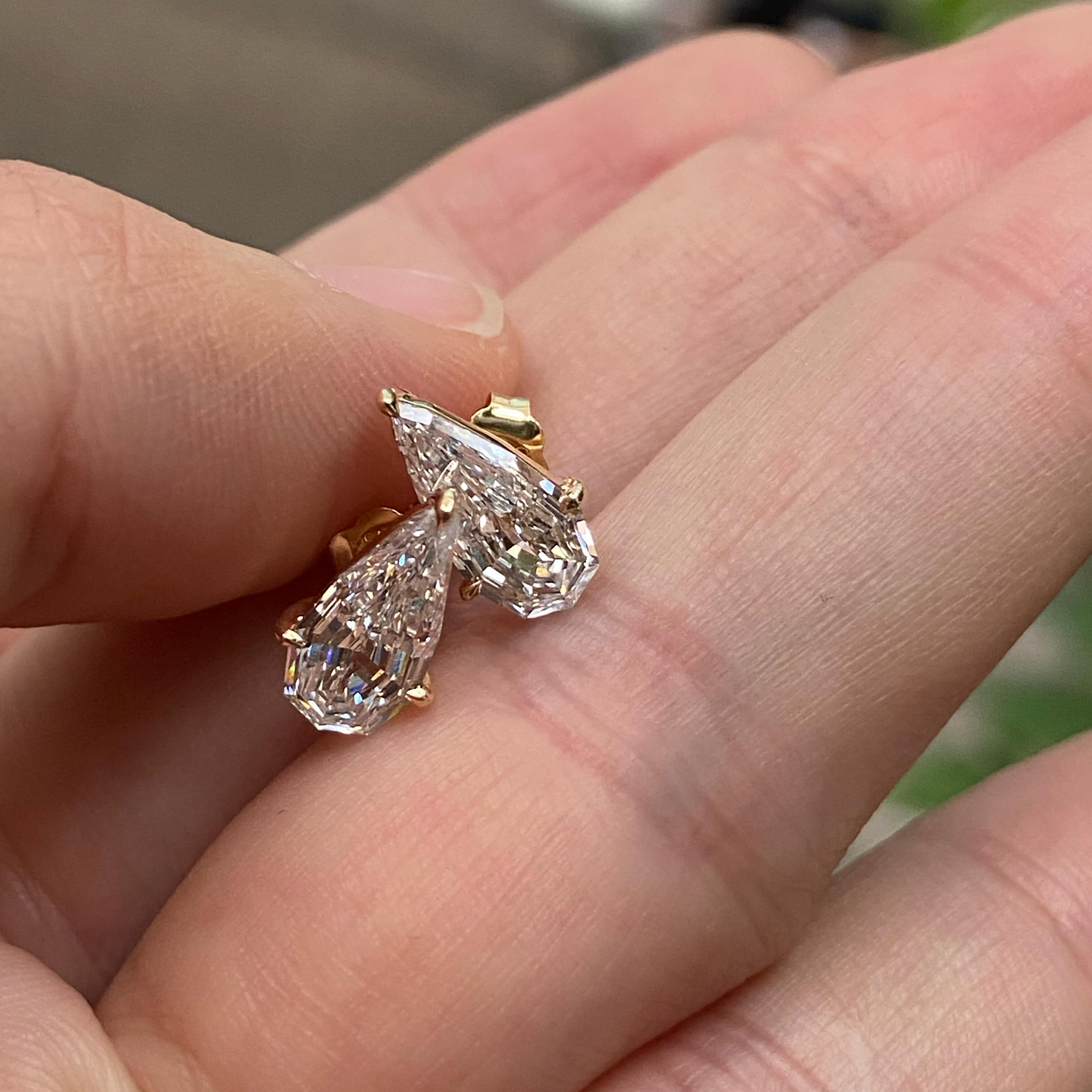 1 CT Step-Cut Pear Lab Diamond Stud Earrings in 14K Gold