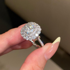 2 CT Cushion Cut Lab Grown Diamond Halo Engagement Ring | Double Halo Pave Bridal Ring | 14K Gold Fine Jewelry