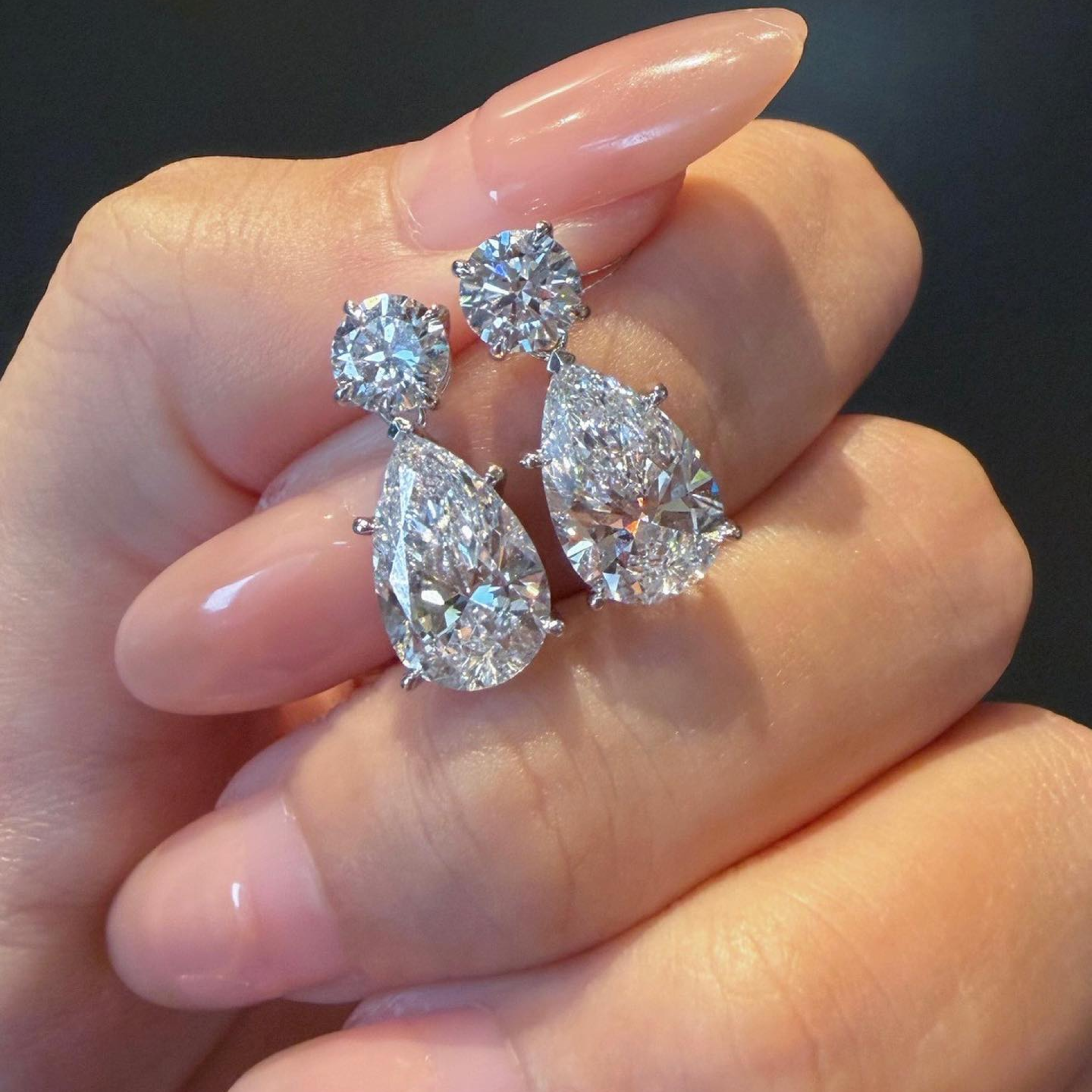Pear Drop Lab Grown Diamond Hoop Earrings | Diamond Huggie Dangle Earrings