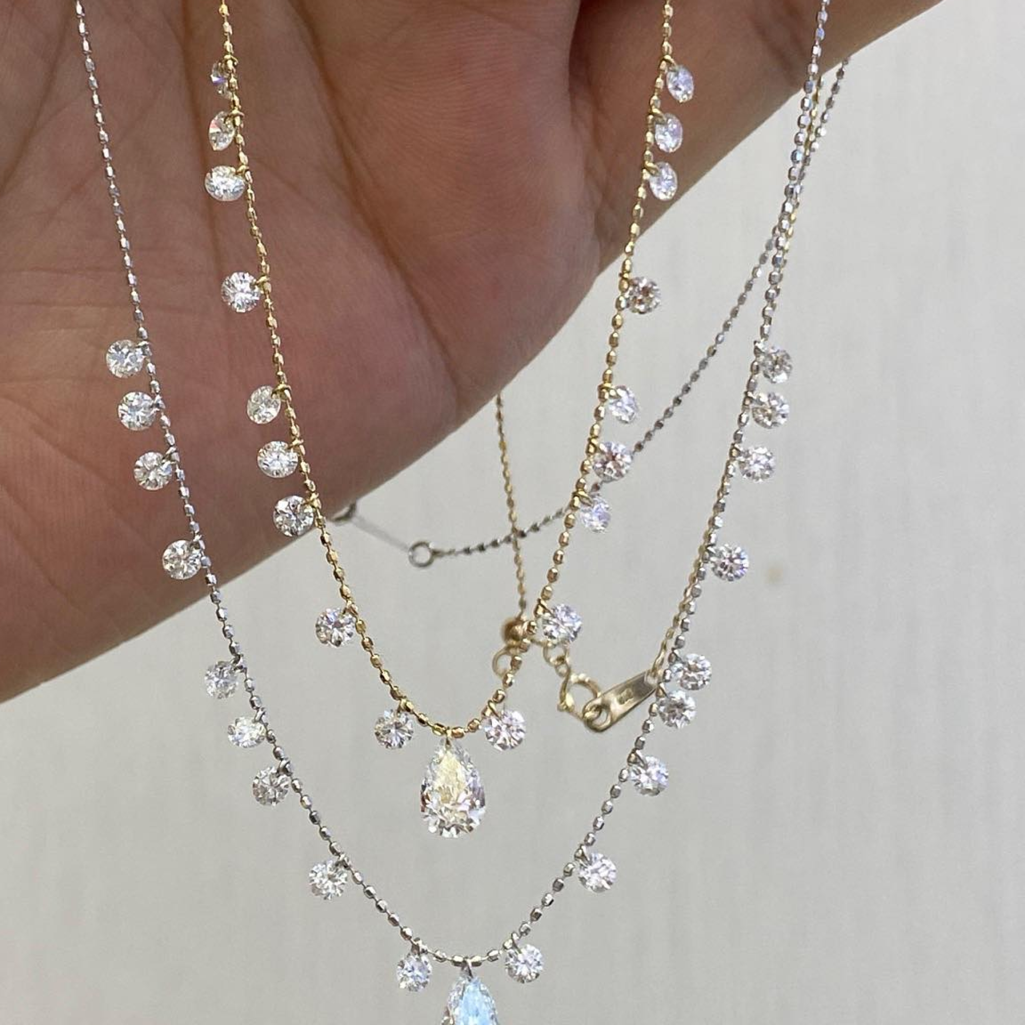 Pear Lab Grown Diamond Station Necklace | Floating Diamond Drop Necklace