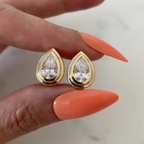 Pear-Shaped Lab Grown Diamond Stud Earrings with Double Bezel Setting