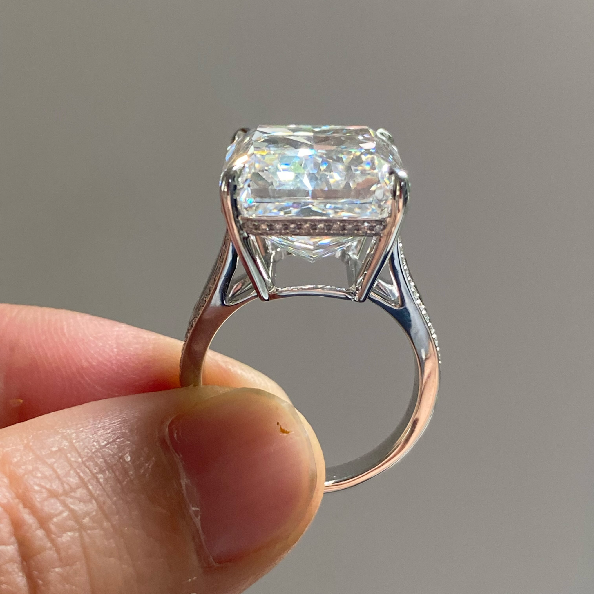20 CT Radiant Cut Lab Grown Diamond Ring | Hidden Halo Split Shank Solitaire Engagement Ring | 14K Gold