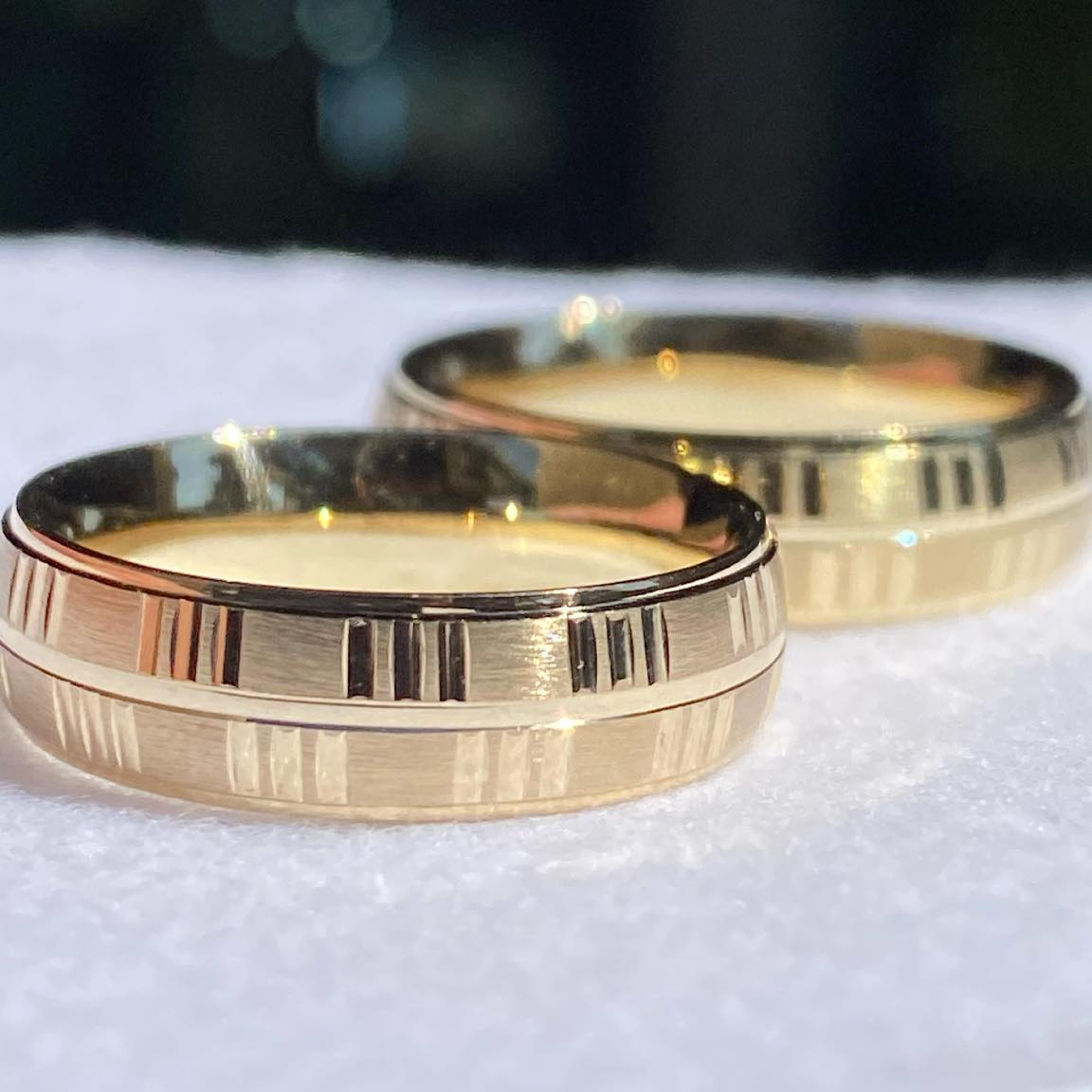 Matching Gold Wedding Bands | Engraved His & Hers Wedding Ring Set | Comfort Fit Solid Gold Couple Bands