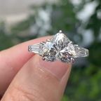 Heart-Cut Lab Diamond Three-Stone Engagement Ring with Tapered Baguette Side Stones