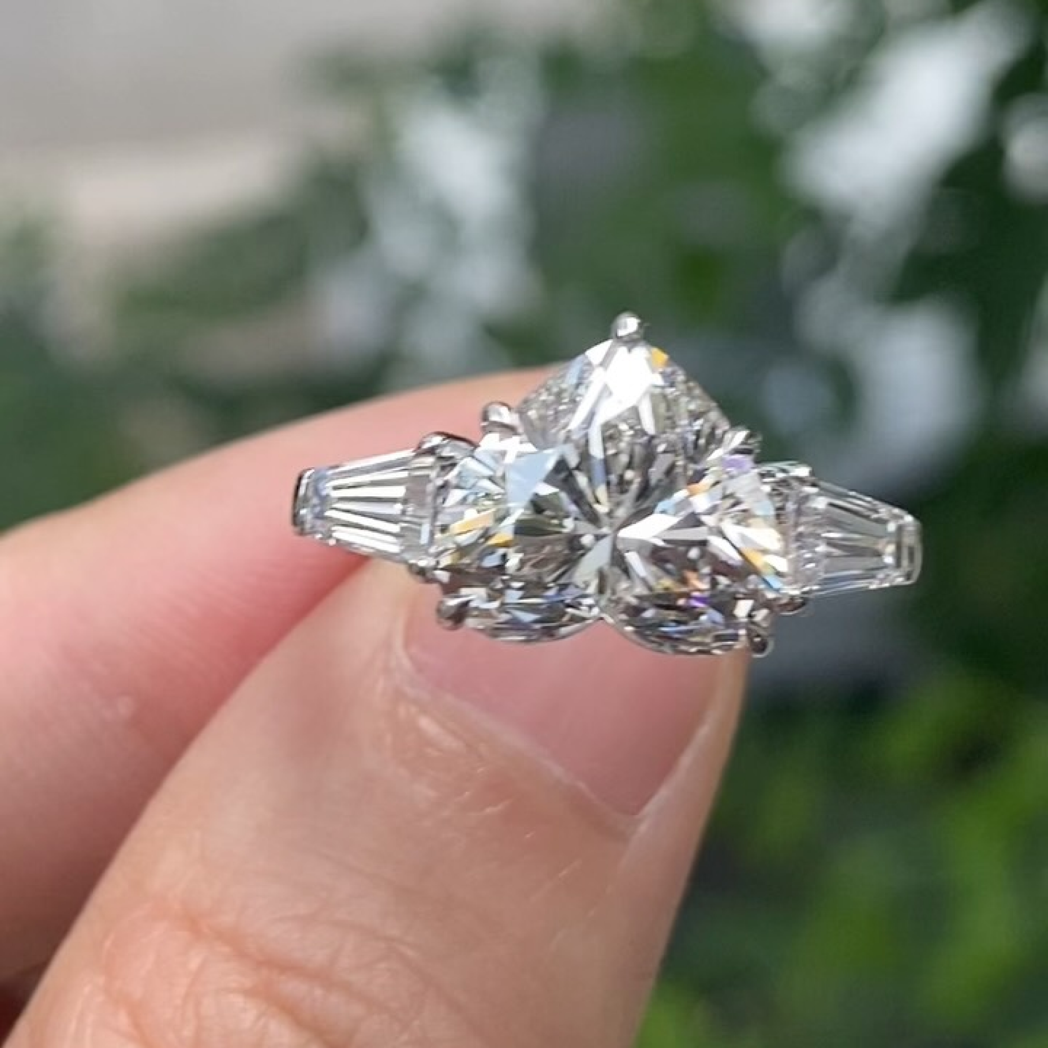 Heart-Cut Lab Diamond Three-Stone Engagement Ring with Tapered Baguette Side Stones