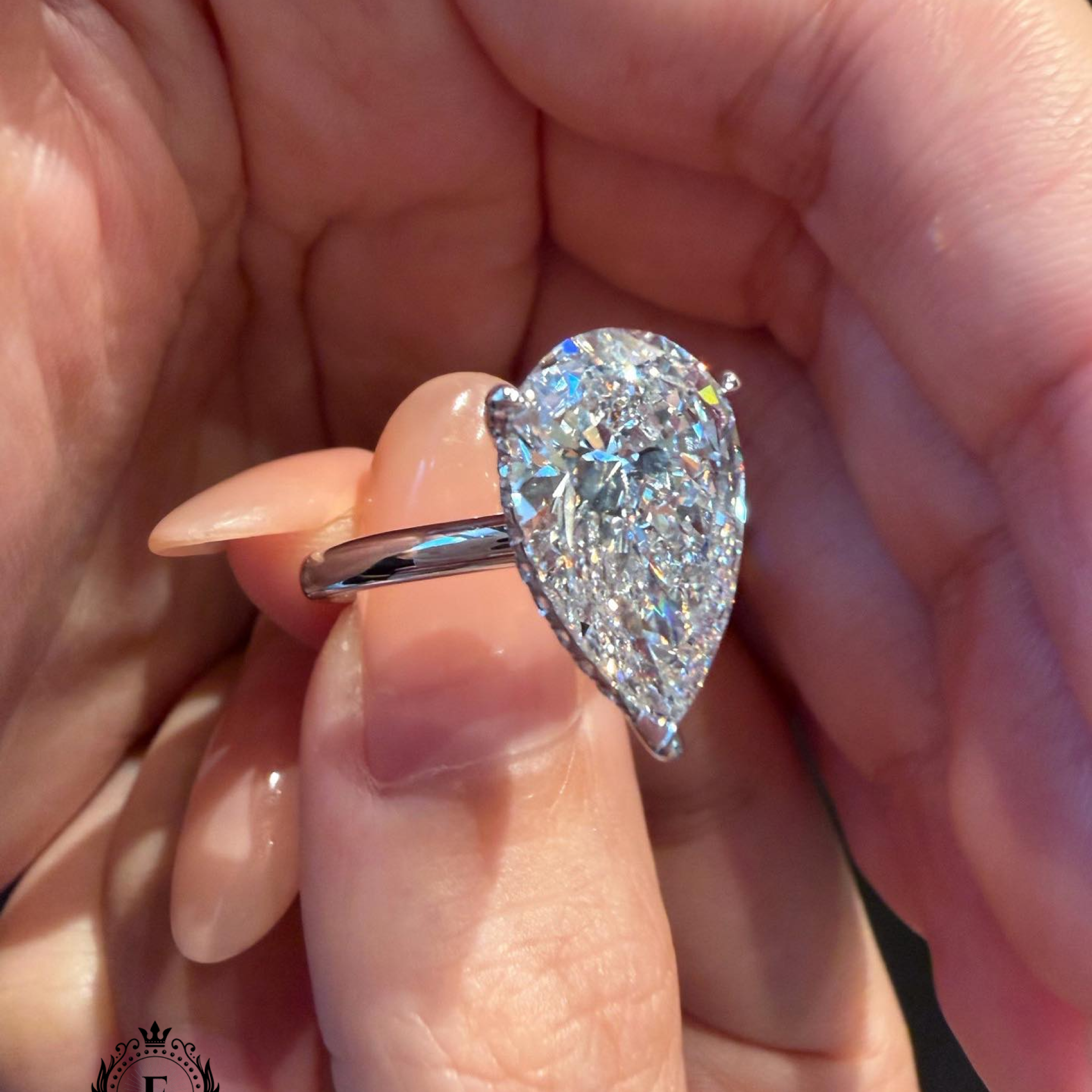 5 CT Pear Lab Grown Diamond Engagement Ring | Hidden Halo Solitaire Pear Diamond Ring
