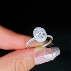 Oval Cut Halo Diamond Engagement Ring | Cathedral Pavé Band