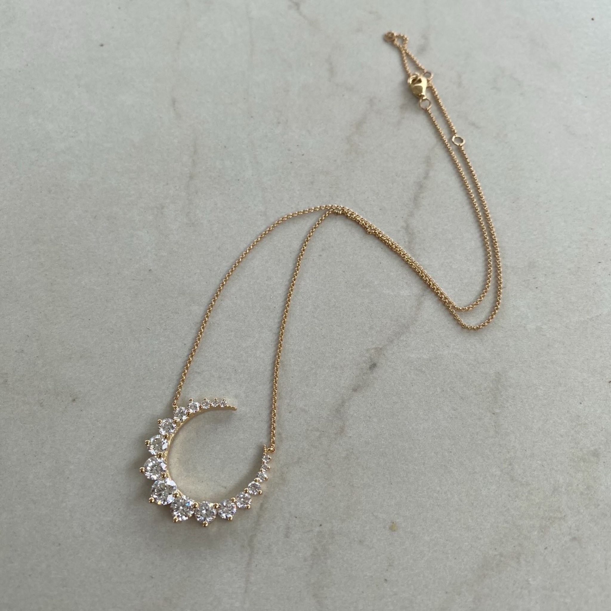 Round Brilliant Lab Grown Diamond Crescent Moon Necklace