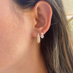 Round Brilliant Natural Diamond Huggie Hoop Earrings with Triple Row Pavé