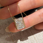 3.5 CT Radiant Cut Lab Grown Diamond Pendant | Half Bezel Diamond Necklace | Modern Solitaire Statement Jewelry