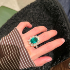 Oval Emerald & Diamond Halo Cocktail Ring | Luxury Emerald Statement Ring