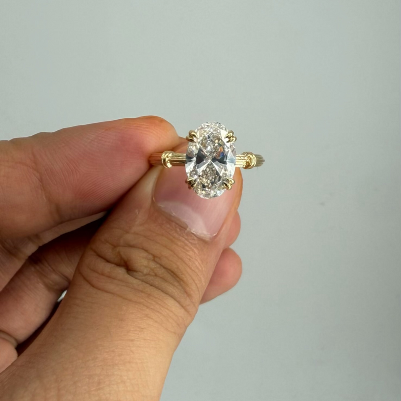 2 CT Oval Lab Grown Diamond Classic Yellow Gold Ring