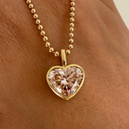 Heart Cut Pink Lab Grown Diamond Pendant | Full Bezel Solitaire Gold Necklace