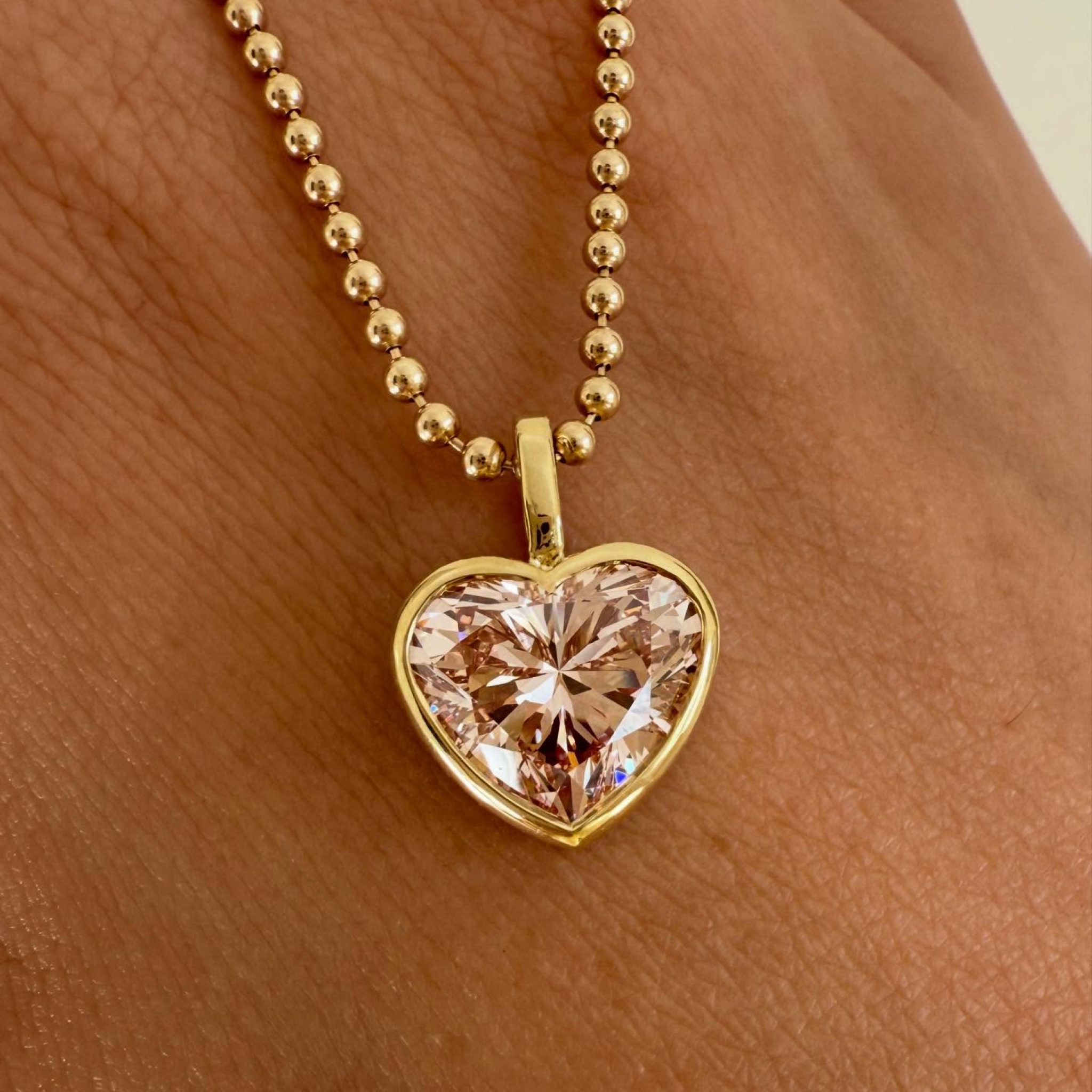 Heart Cut Pink Lab Grown Diamond Pendant | Full Bezel Solitaire Gold Necklace