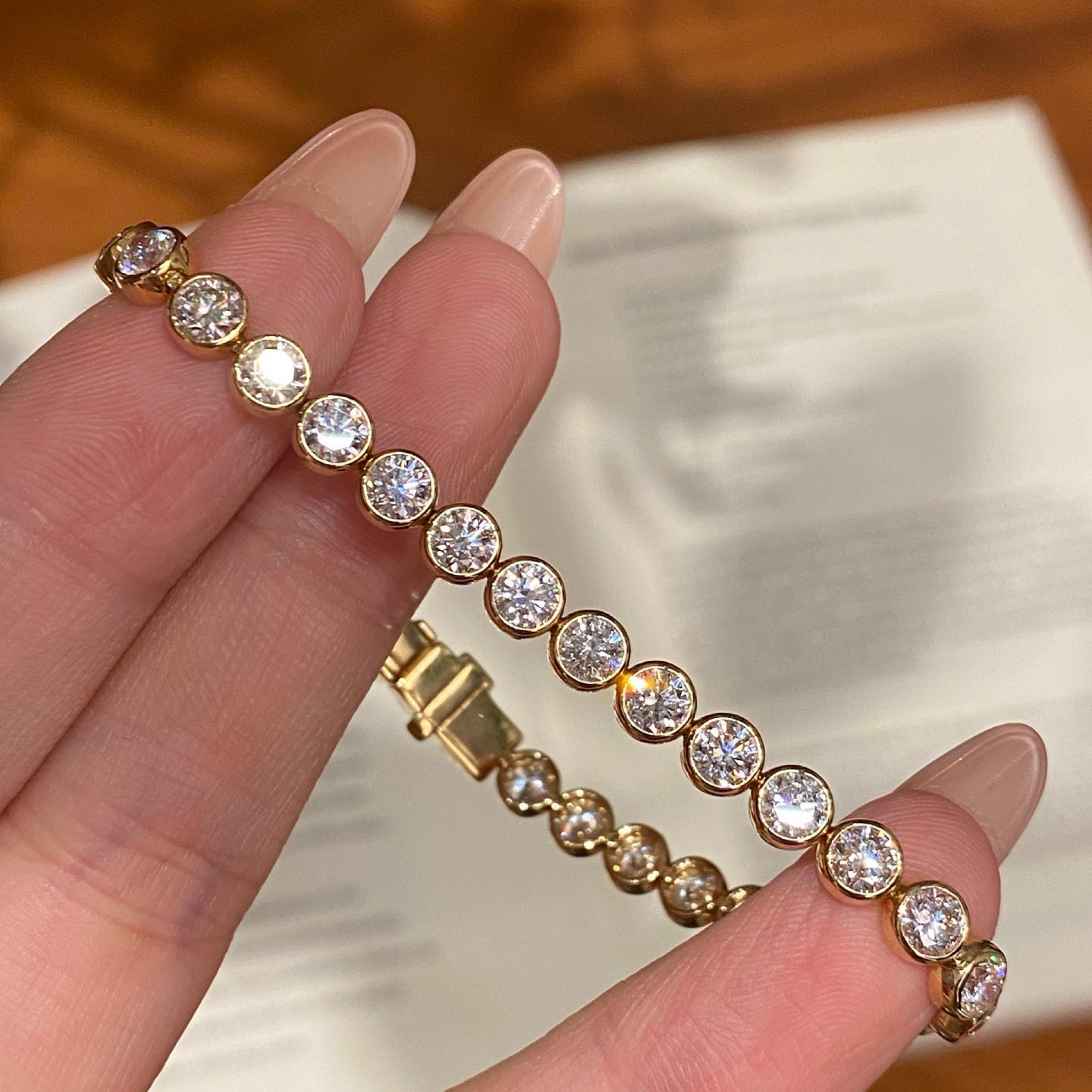 Round Bezel Set Lab Grown Diamond Tennis Bracelet | 14K Gold Lab Grown Diamond Bracelet