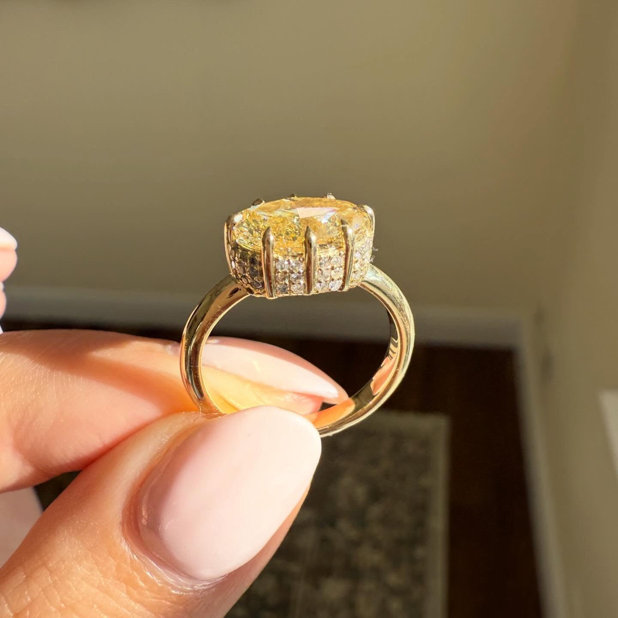 2 CT Fancy Yellow Pear Diamond Engagement Ring | Hidden Halo Rose Gold Solitaire Ring