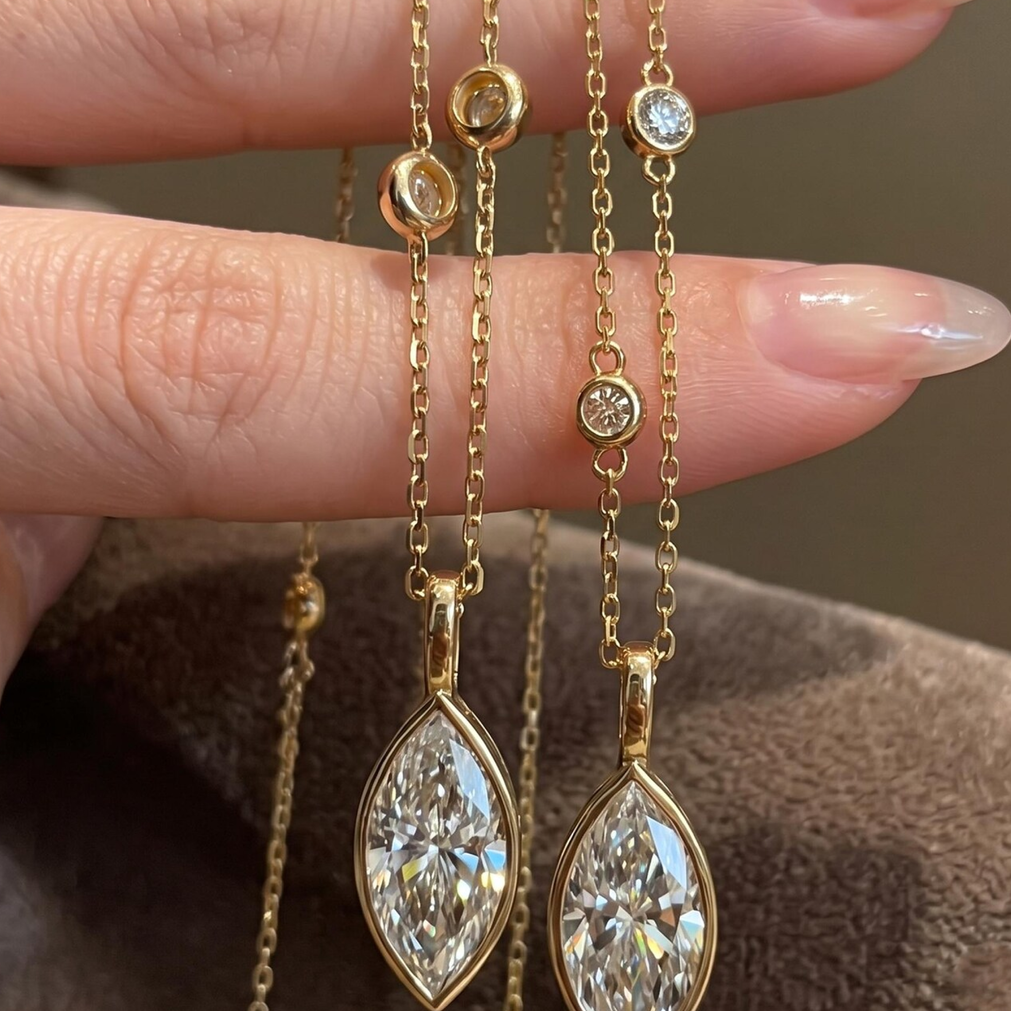Marquise Cut Lab Grown Diamond Pendant Necklace | Bezel Set Gold Pendant