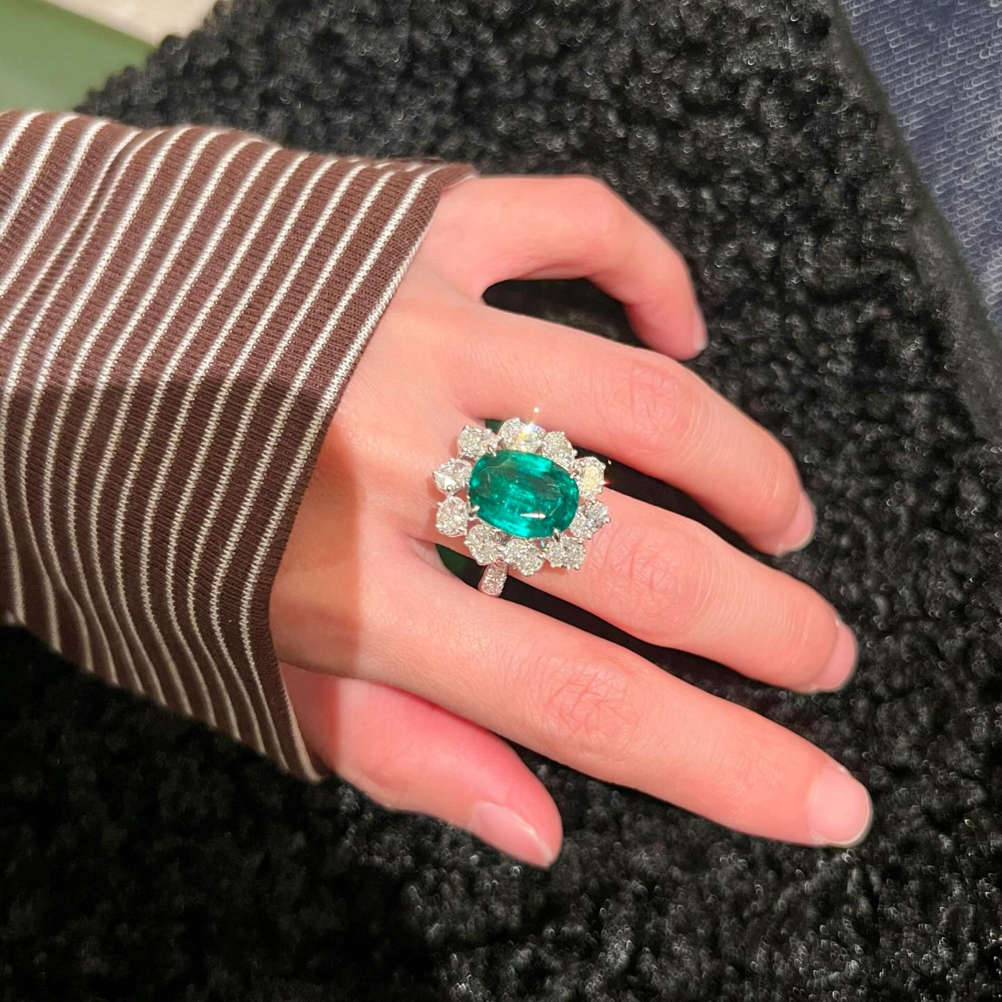 Oval Emerald & Diamond Halo Cocktail Ring | Luxury Emerald Statement Ring