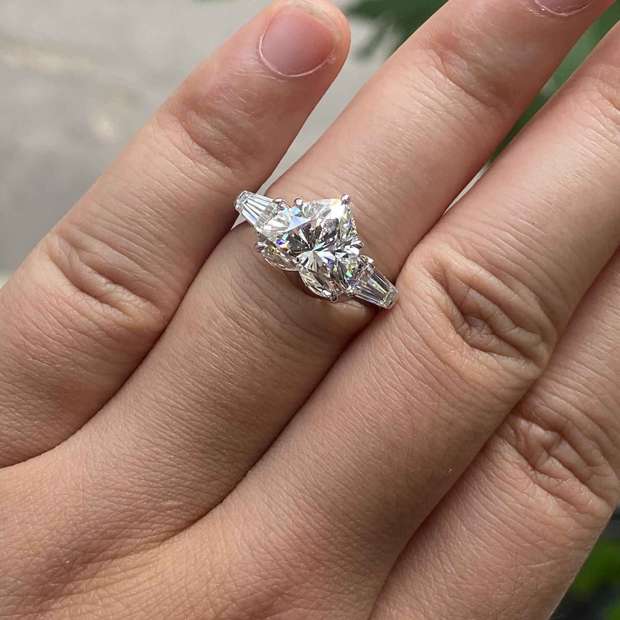 Heart-Cut Lab Diamond Three-Stone Engagement Ring with Tapered Baguette Side Stones