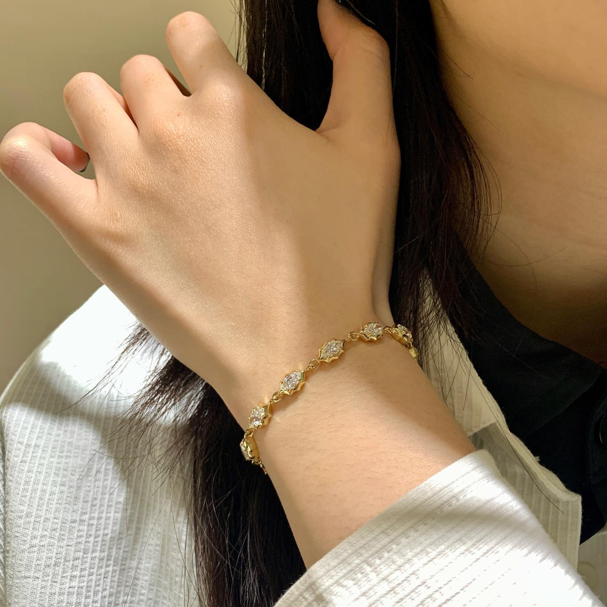 Marquise Lab Grown Diamond Bracelet | Vintage Starburst Gold Tennis Bracelet