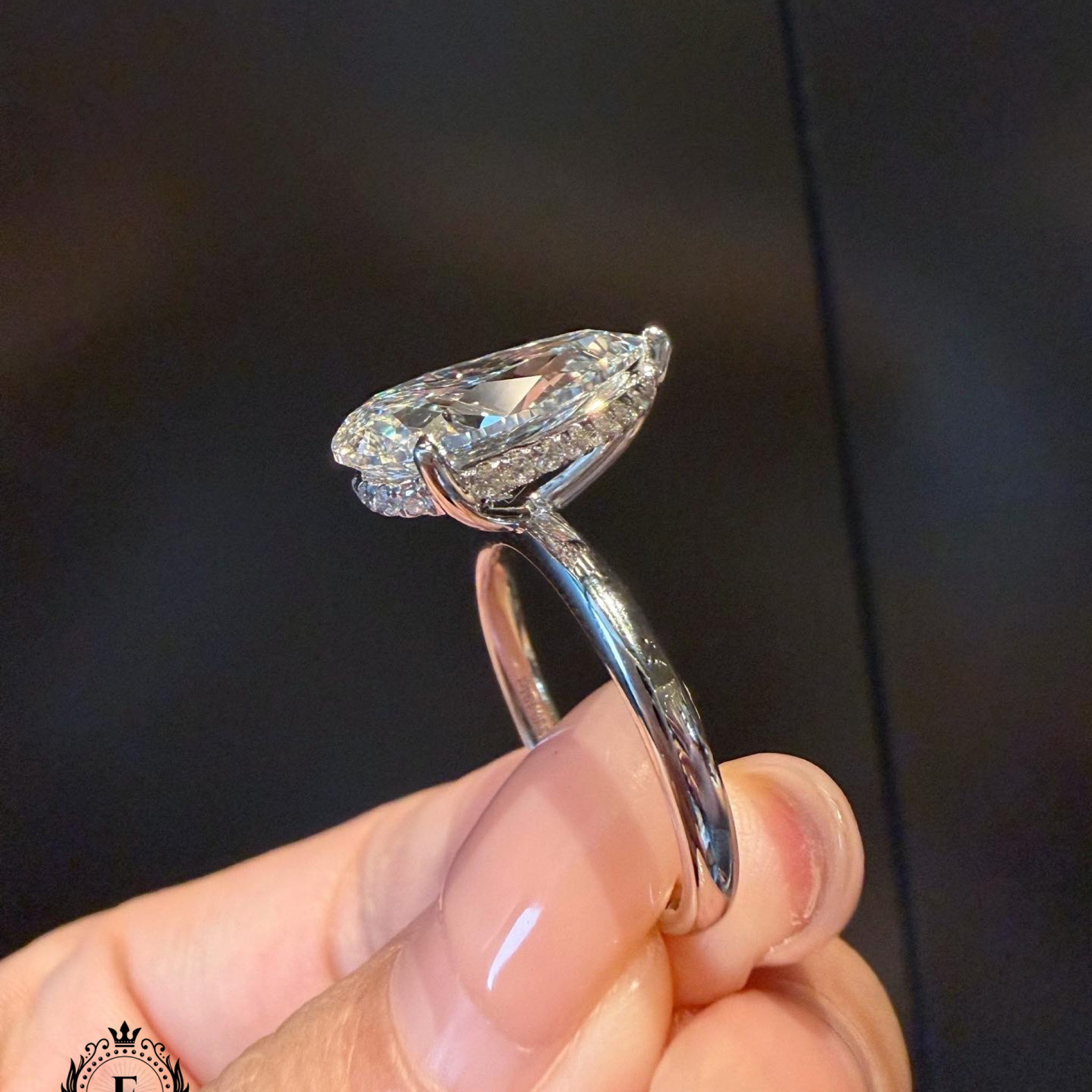5 CT Pear Lab Grown Diamond Engagement Ring | Hidden Halo Solitaire Pear Diamond Ring