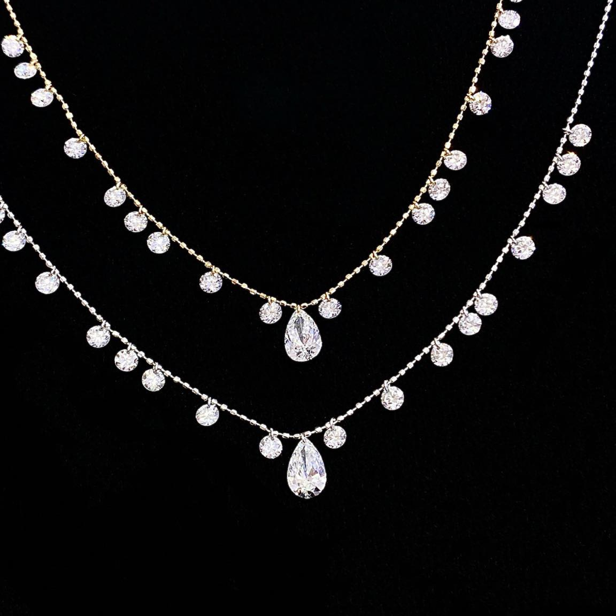 Pear Lab Grown Diamond Station Necklace | Floating Diamond Drop Necklace