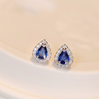 Blue Pear-Cut Sapphire Diamond Halo Stud Earrings