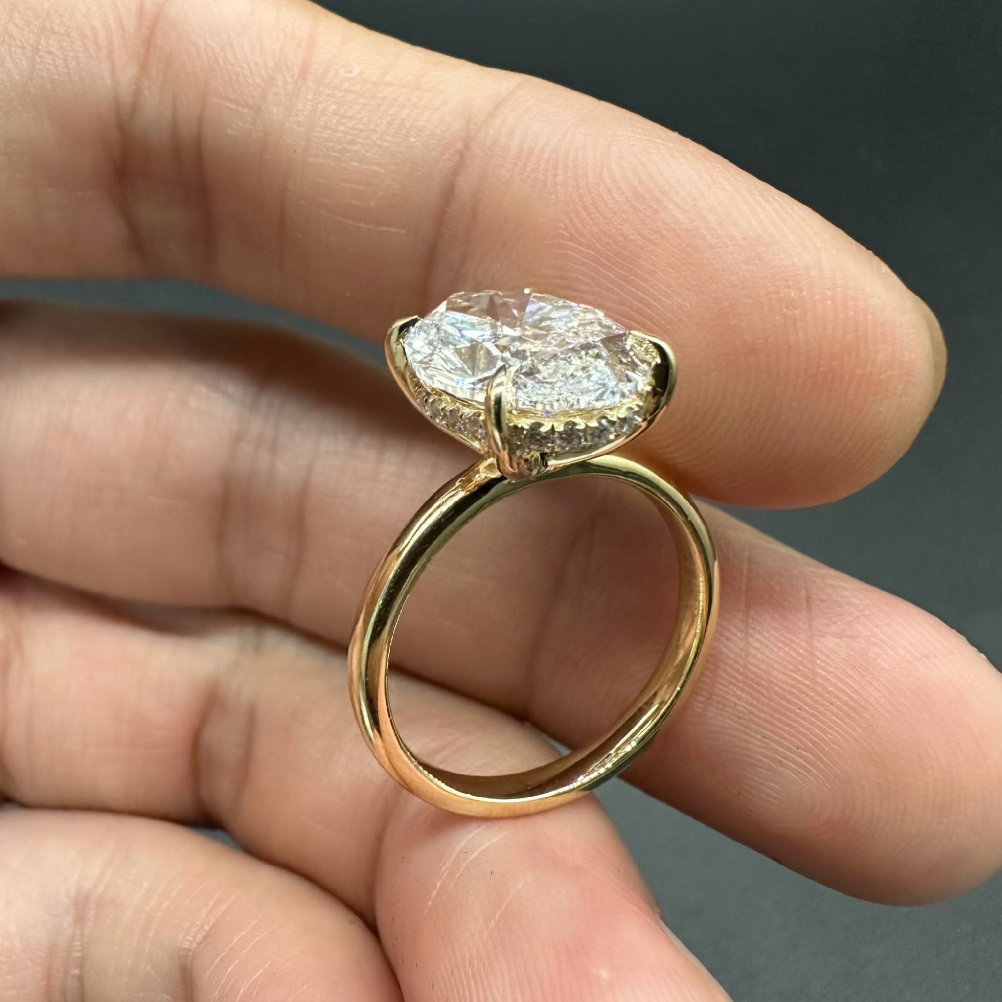 Oval Cut Lab Grown Diamond Solitaire Engagement Ring | Hidden Halo Yellow Gold Ring