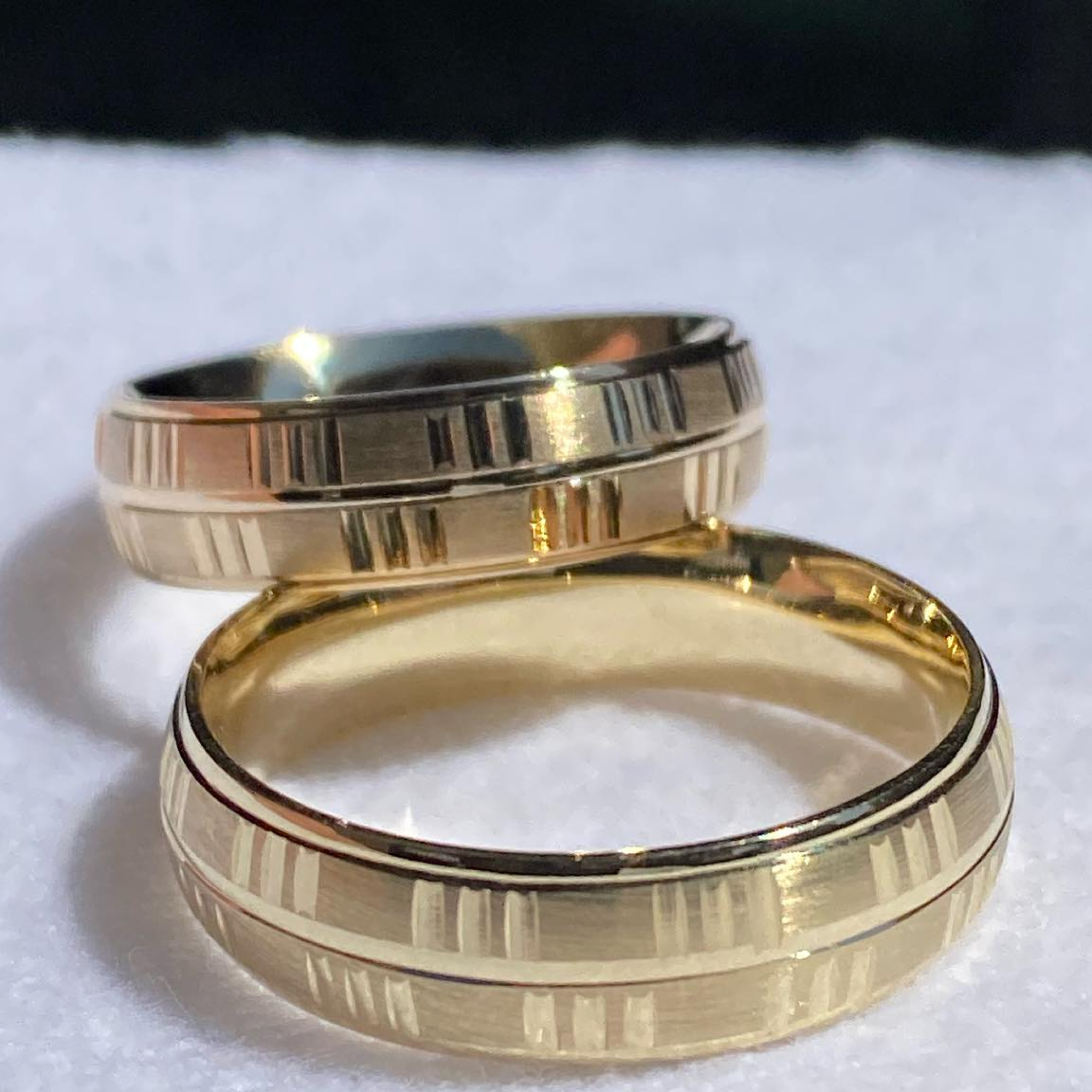 Matching Gold Wedding Bands | Engraved His & Hers Wedding Ring Set | Comfort Fit Solid Gold Couple Bands