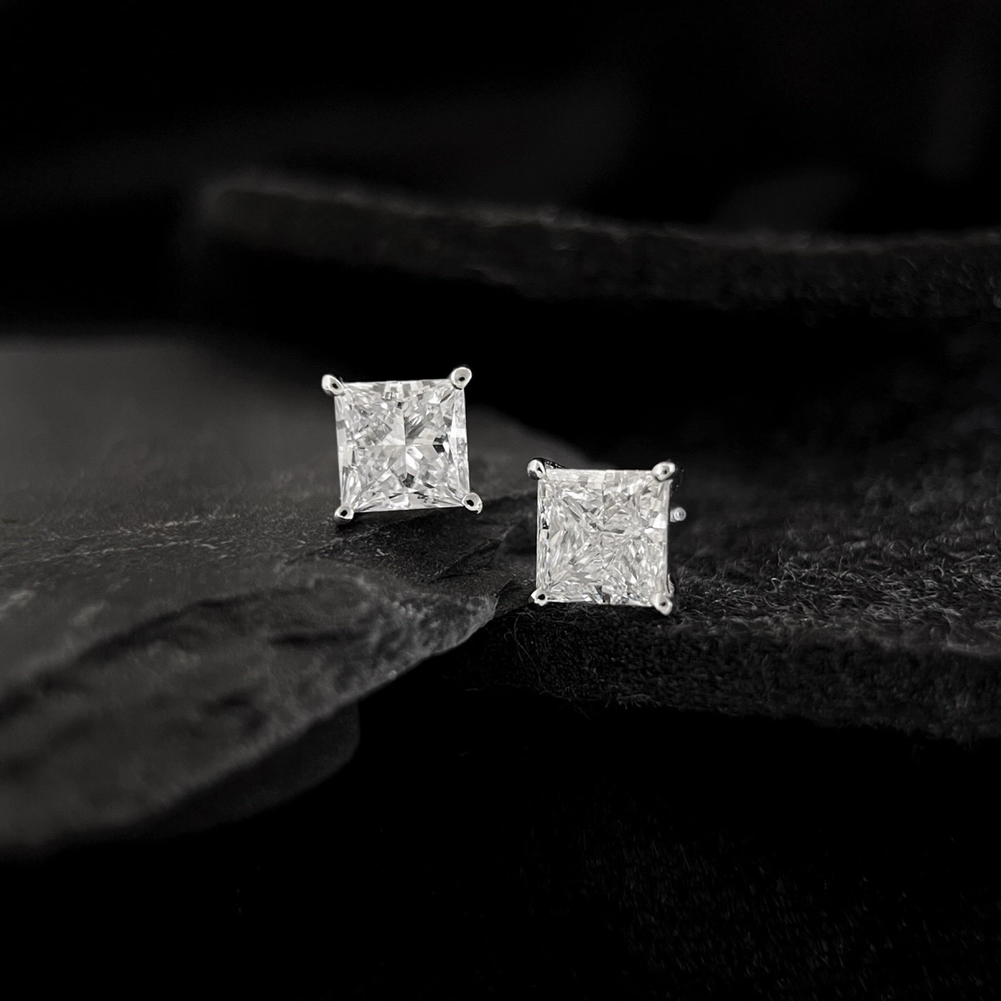 Princess-Cut Lab Grown Diamond Solitaire Stud Earrings in Four-Prong Basket Setting