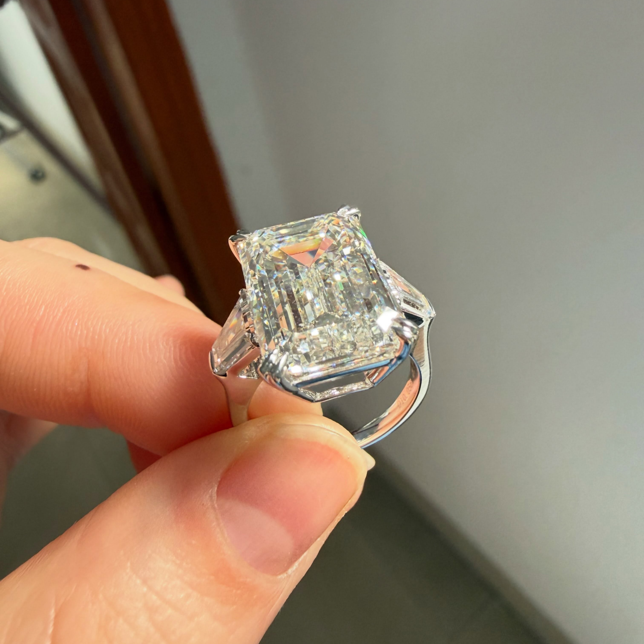 10 CT Emerald Cut Lab Grown Diamond Engagement Ring with Tapered Baguette Side Stones