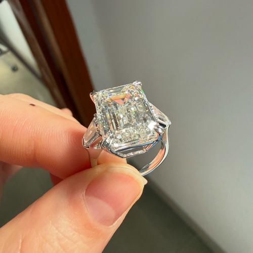 10 CT Emerald Cut Lab Grown Diamond Engagement Ring with Tapered Baguette Side Stones