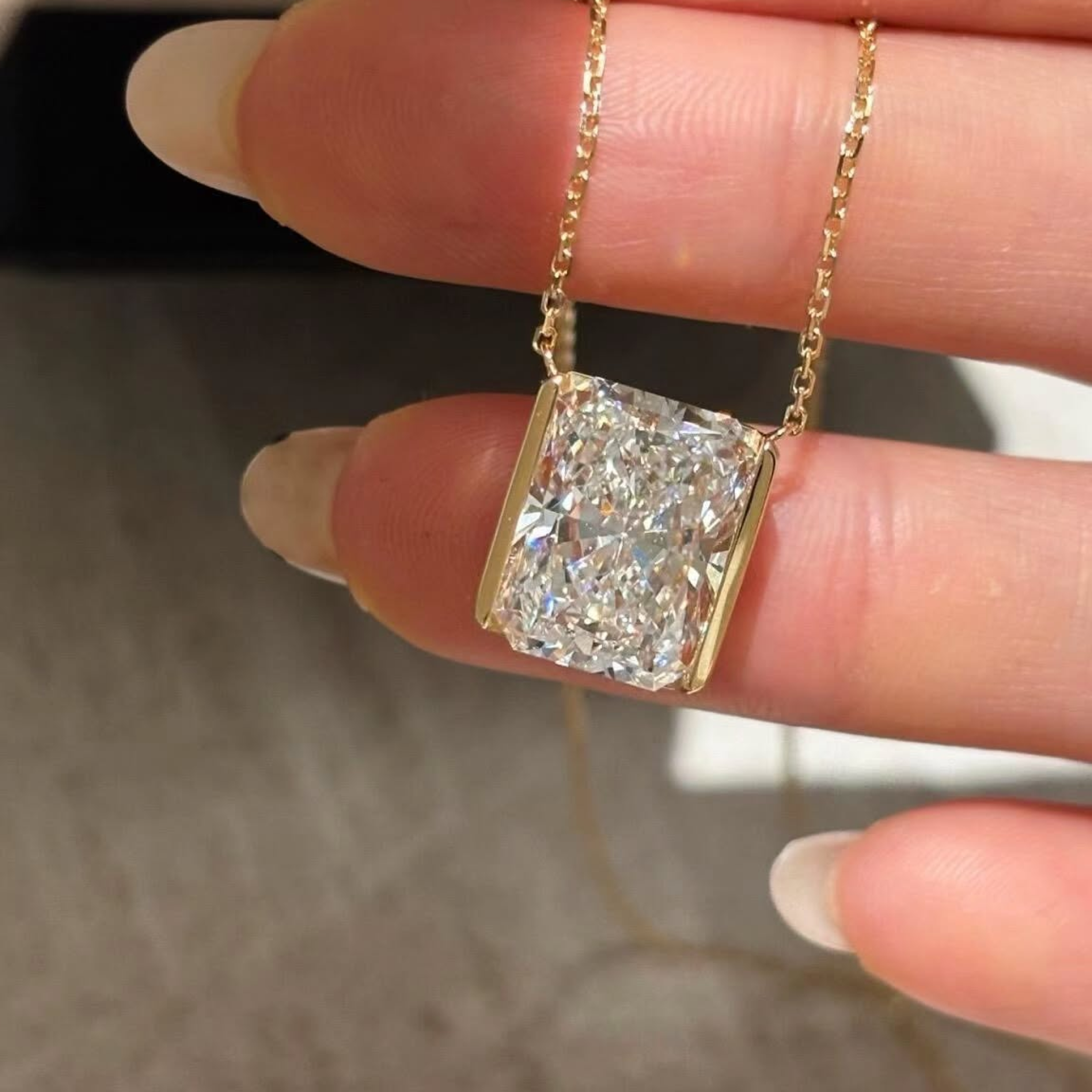 3.5 CT Radiant Cut Lab Grown Diamond Pendant | Half Bezel Diamond Necklace | Modern Solitaire Statement Jewelry