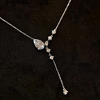 Pear Cut Lab Grown Diamond Y Drop Necklace | Round Diamond Lariat Pendant | 14K White Gold Bridal Necklace