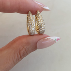 Round Brilliant Natural Diamond Huggie Hoop Earrings with Triple Row Pavé