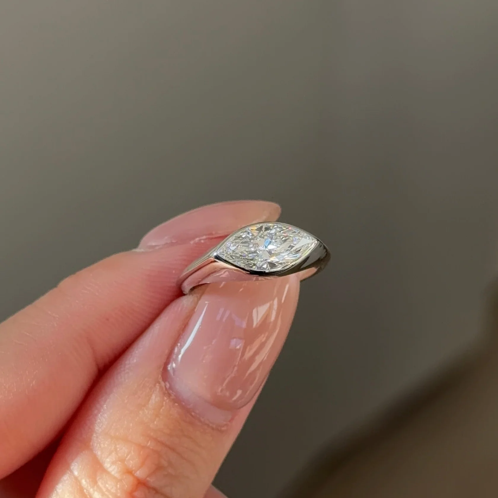 1 carats Marquise cut Diamond Bezel XL Pinky Ring