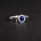 Oval Blue Sapphire & Diamond Halo Engagement Ring | Classic Oval Sapphire Ring
