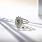 2 CT Fancy Green Pear Cut Lab Grown Diamond Ring | Double Halo Split Shank Pavé Engagement Ring